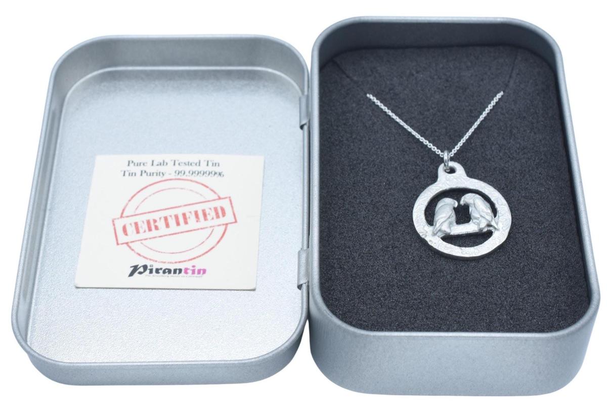 Tin Birds/Lovebirds Pendant/Necklace - 10th Wedding Anniversary. Birthday.