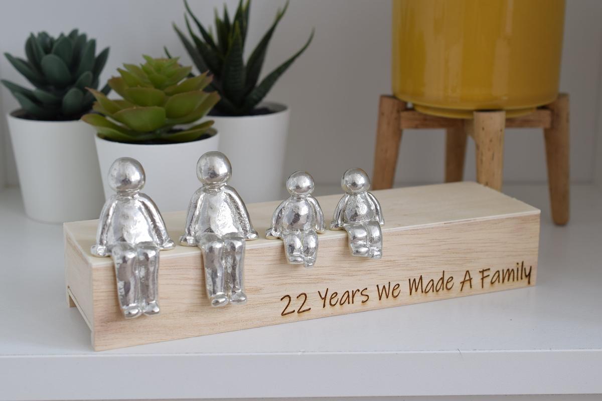22 Years We Made a Family Sculpture Figurines - 22nd Anniversary | Years 1 to 30 Available | Wooden Box Size & Grain Will Vary