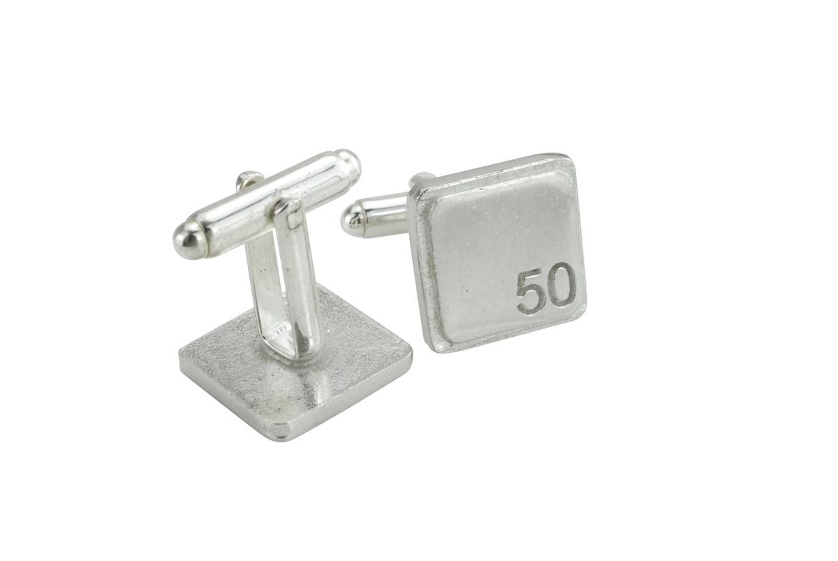 Polished Square Tin Cufflinks with '50' Engraved - 50th Anniversary