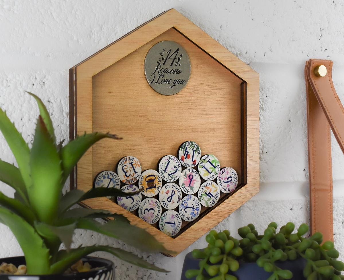 14th Anniversary 14 Reasons I Love You Wooden Wall Frame - Full Colour Love Tokens