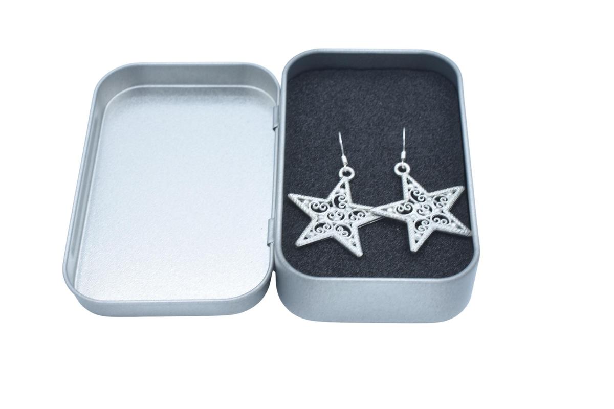 Tin Detailed Cut Out Star Design Earrings - Anniversary or Birthday Gift