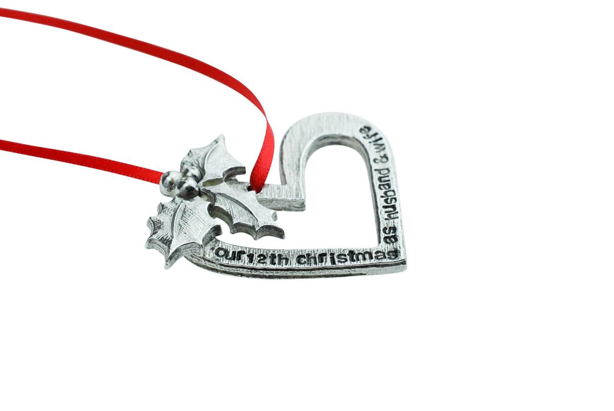 12 Year Anniversary Christmas Tree Ornament - Reads Our 12th Christmas as Husband & Wife