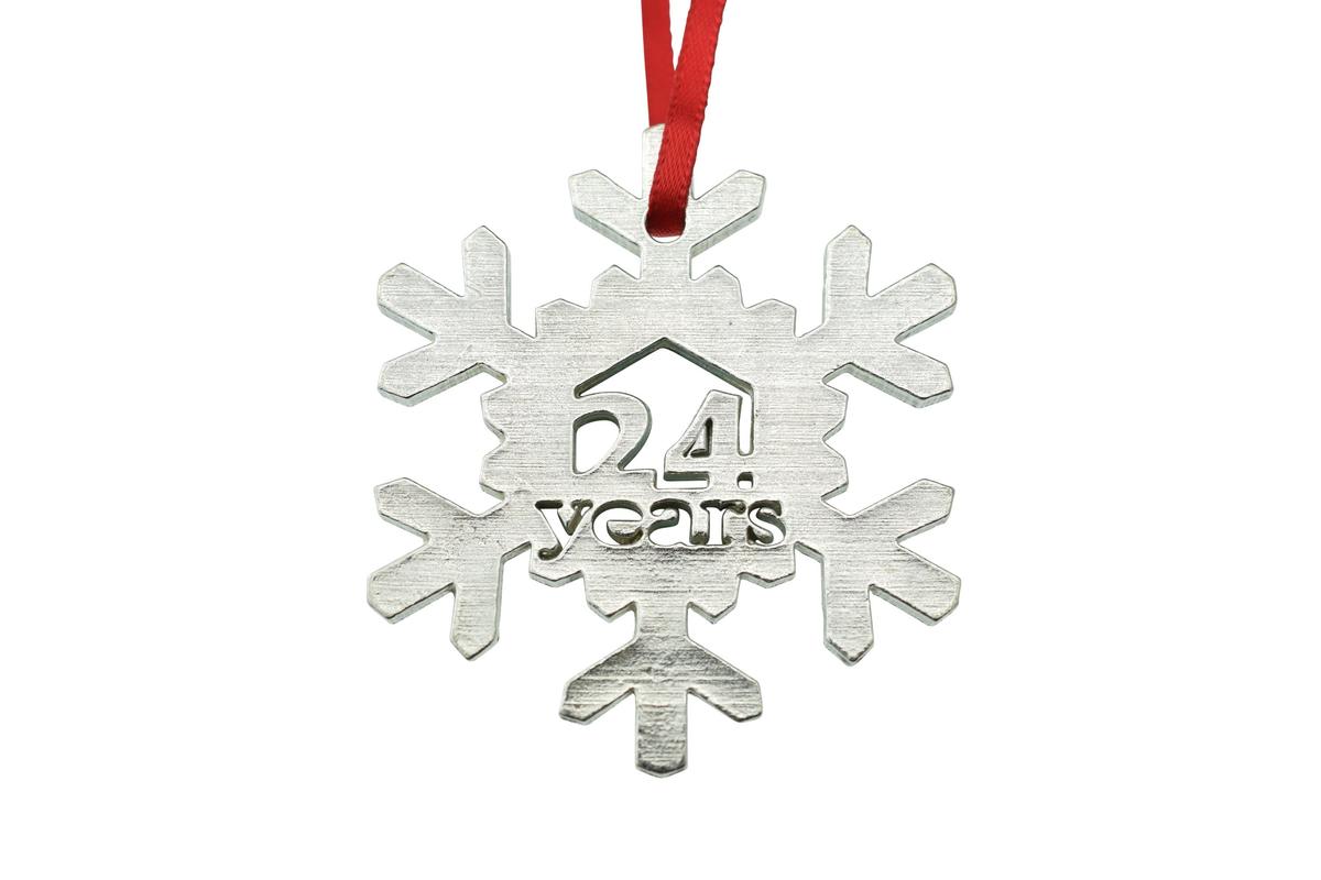 24 Year Cut Out Metal Snowflake Christmas Tree Hanging Decoration - 24th Wedding Anniversary
