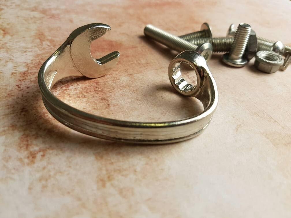 15th Anniversary Gift Ideas For Him - Spanner Wrench Bangle Bracelet - Men's Gift Stamped With 15 YEARS