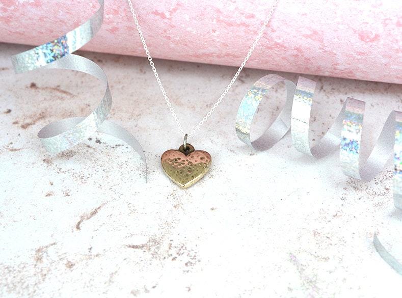 Bronze Beaten Heart Pendant - Anniversary & Birthday Gift