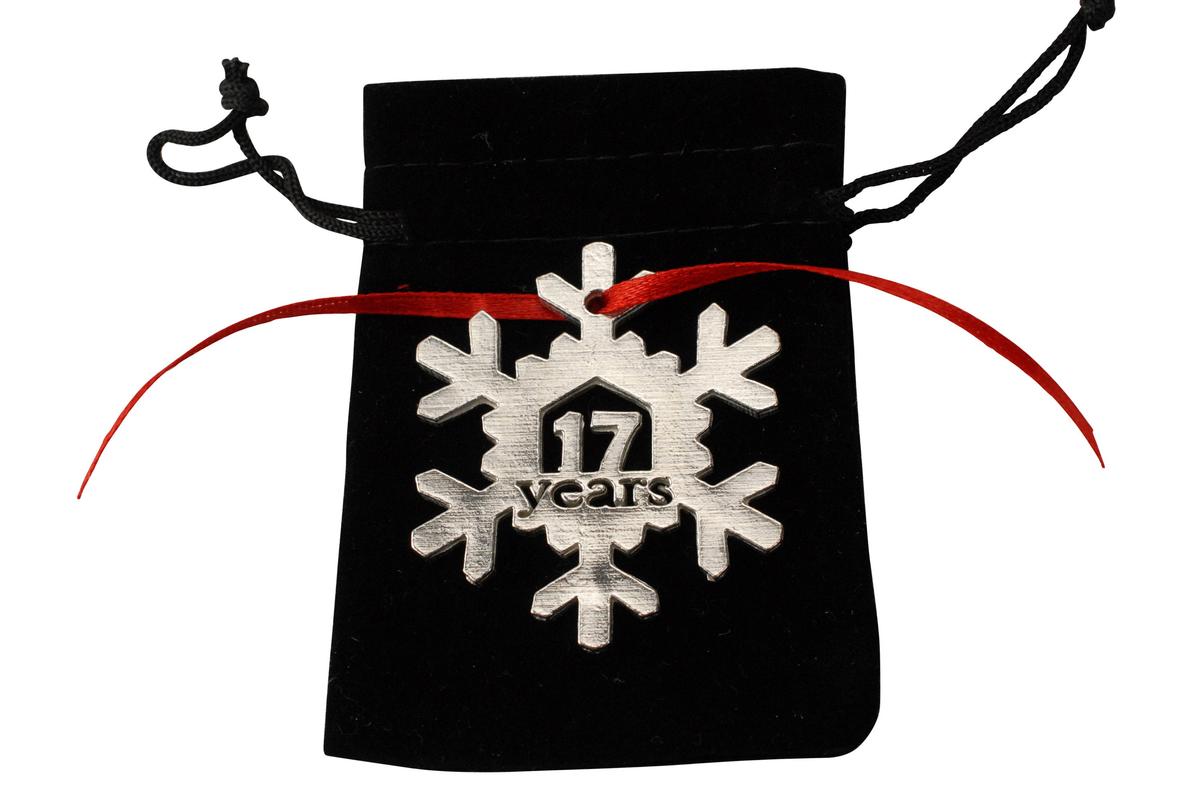 17 Year Cut Out Metal Snowflake Christmas Tree Hanging Decoration - 17th Wedding Anniversary