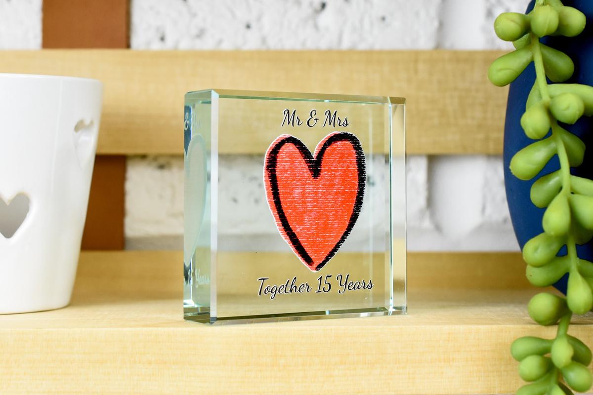 15th Year Anniversary Glass Trophy For Husband Or Wife