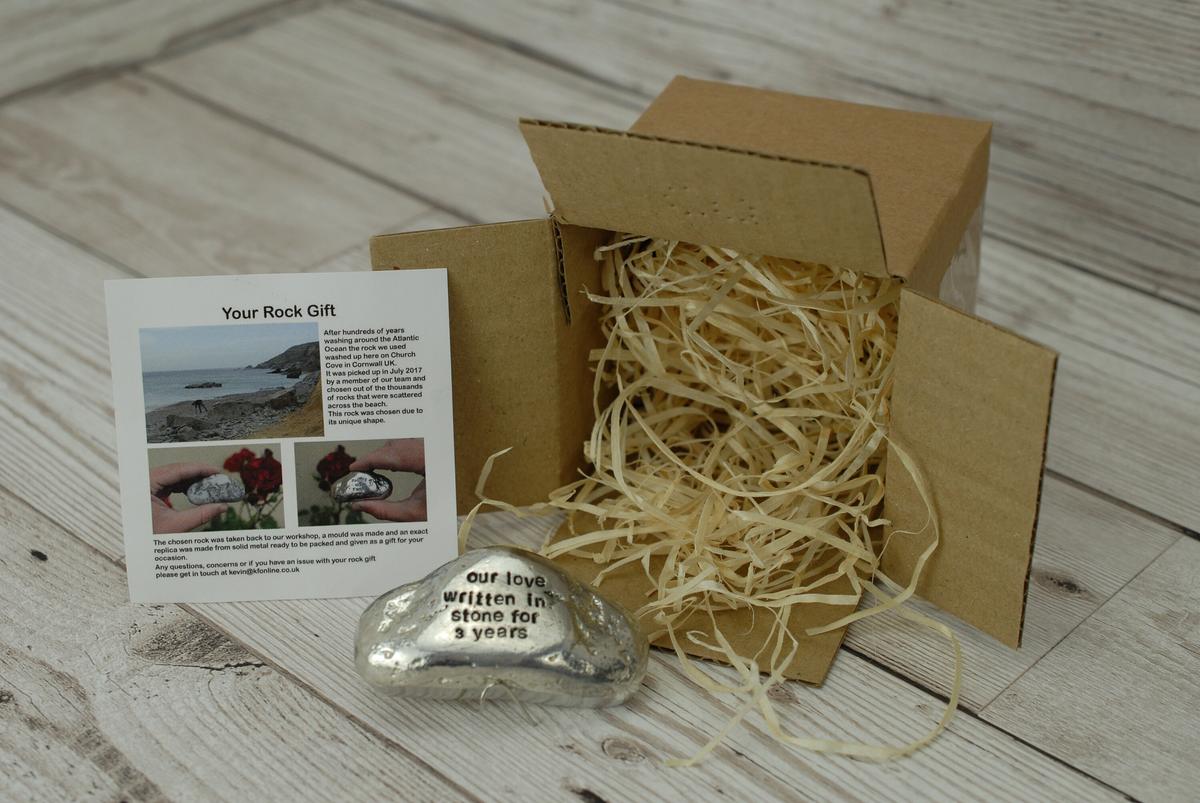 Our Love Written in Stone for 3 Year - Quality Tin Rock for your Anniversary