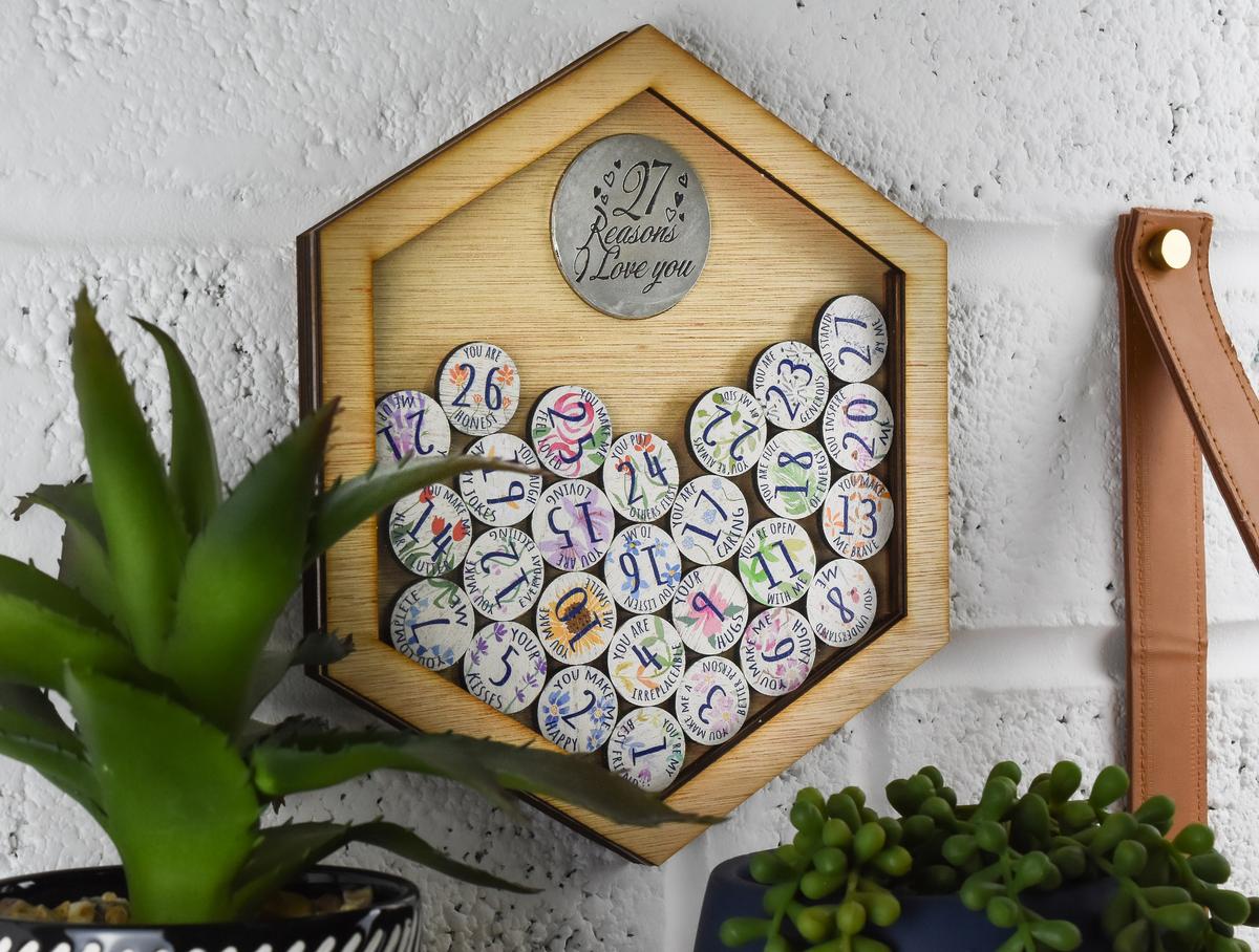 27th Anniversary 27 Reasons I Love You Wooden Wall Frame - Full Colour Love Tokens