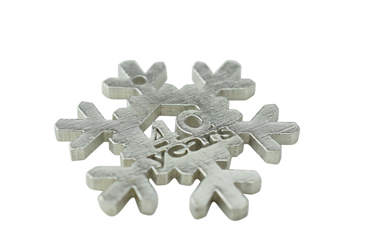 40 Year Cut Out Metal Snowflake Christmas Tree Hanging Decoration - 40th Wedding Anniversary