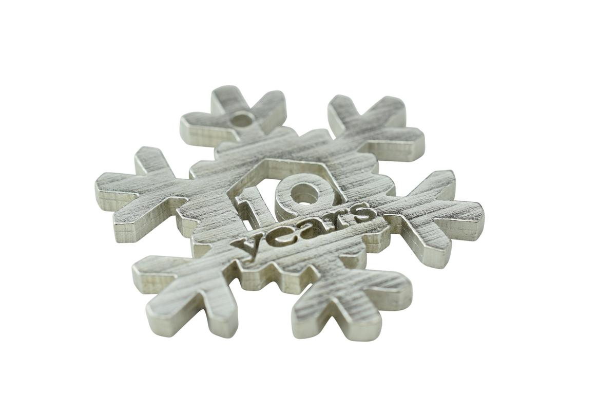 10 Year Cut Out Metal Snowflake Christmas Tree Hanging Decoration - 10th Wedding Anniversary