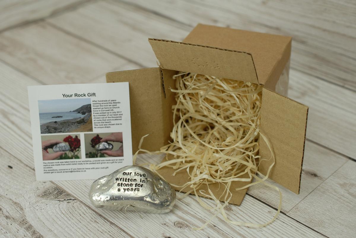 Our Love Written in Stone for 8 Year - Quality Tin Rock for your Anniversary