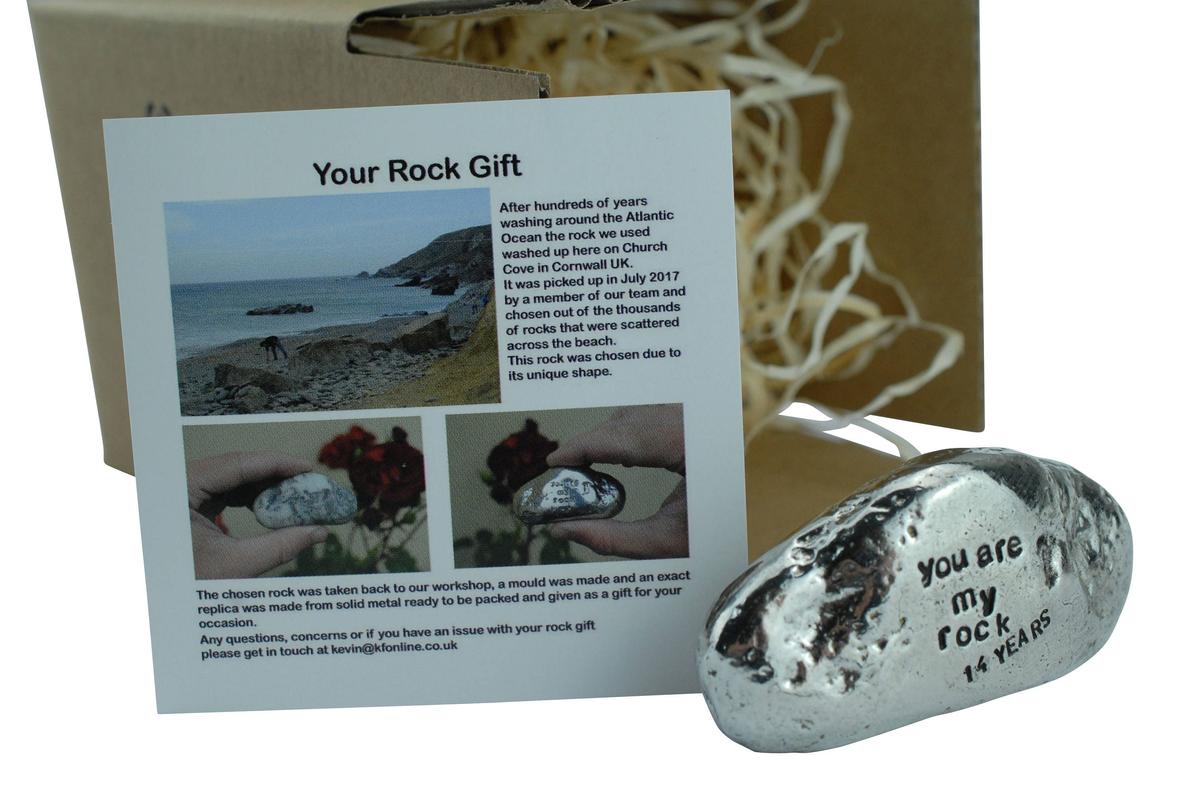 14th Anniversary You Are My Rock Gift Idea - Solid Metal Heavy Polished Rock Gift for 14 Year Anniversary