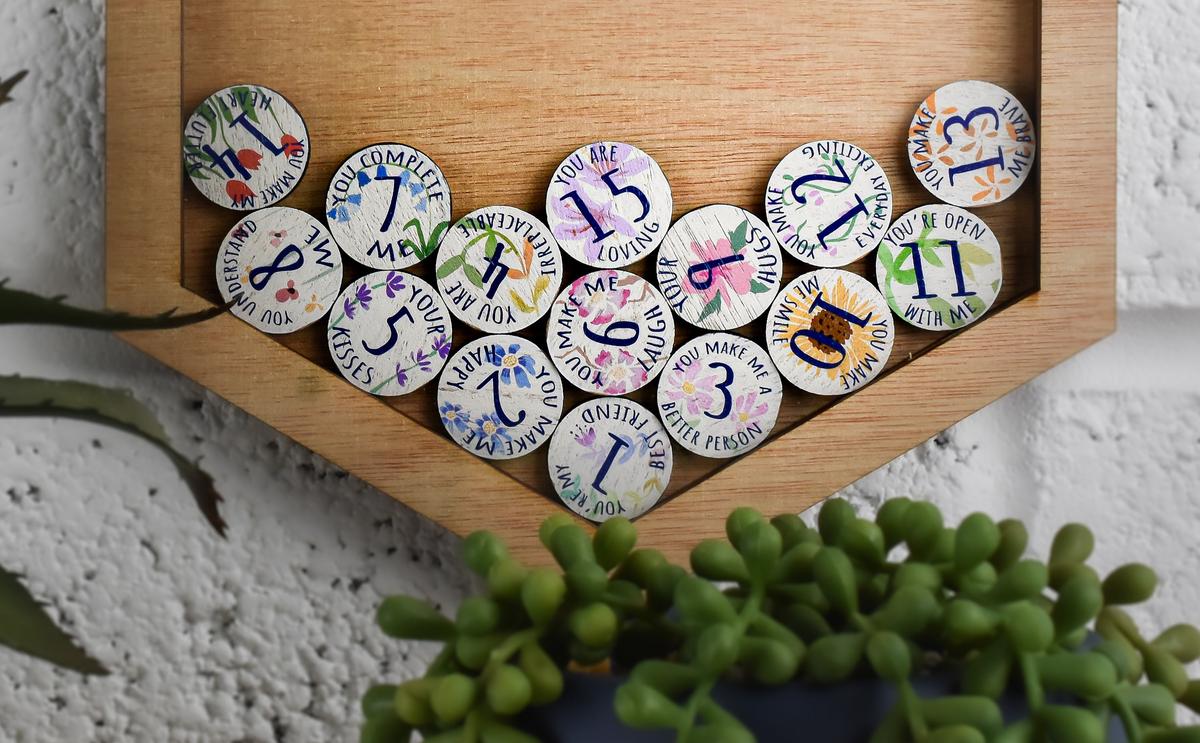 15th Anniversary 15 Reasons I Love You Wooden Wall Frame - Full Colour Love Tokens