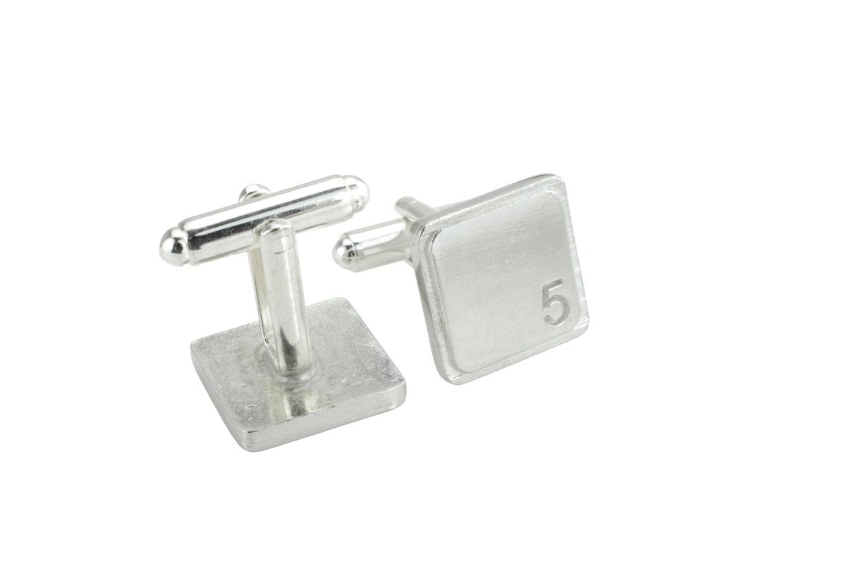 Polished Square Tin Cufflinks with '5' Engraved - 5th Anniversary
