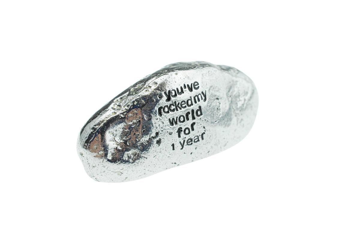 1 Year Anniversary Gift, You've Rocked My World For 1 Year - Solid Metal Heavy Casted Rock