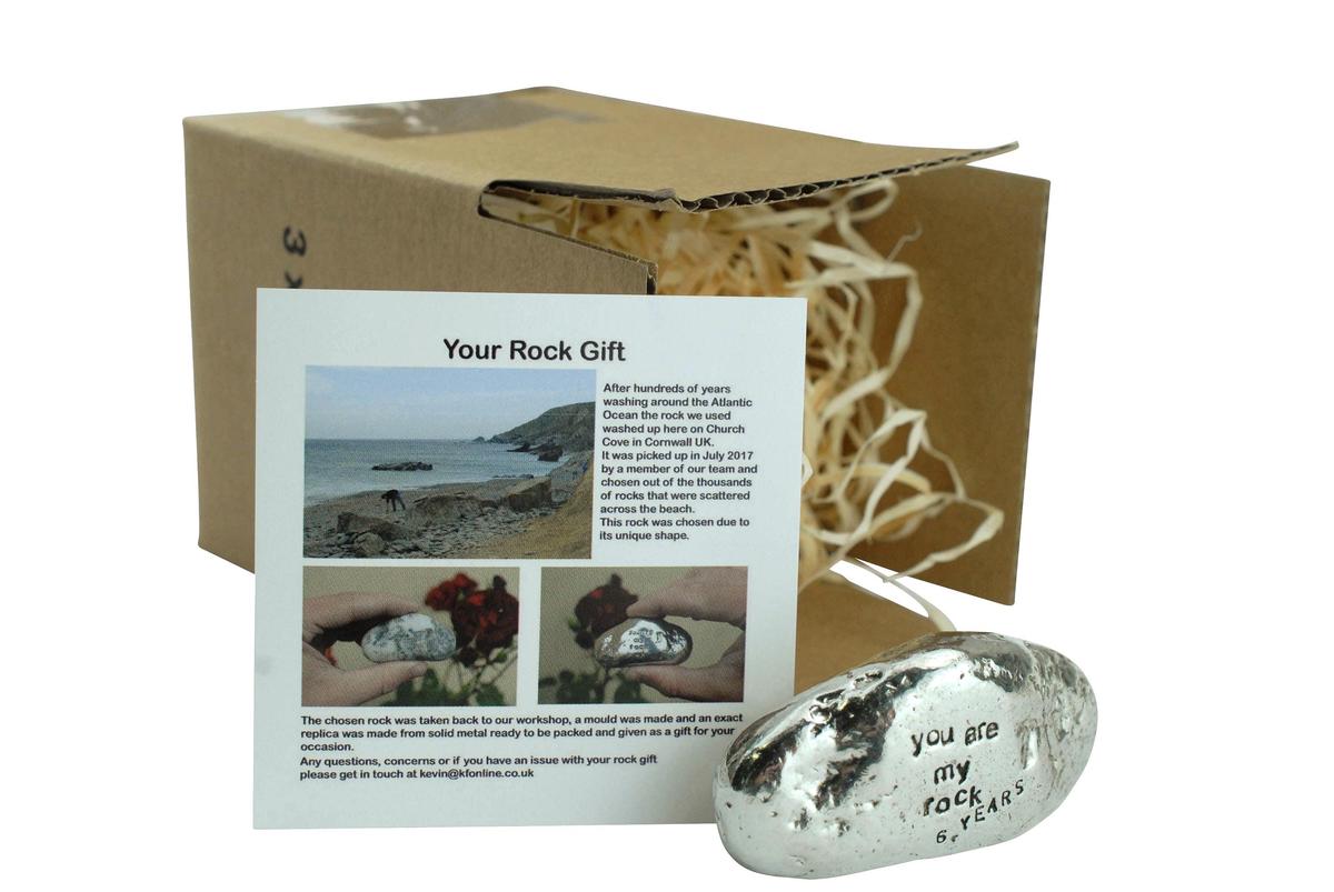 6th Anniversary You Are My Rock Gift Idea - Solid Metal Heavy Polished Rock Gift for 6 Year Anniversary