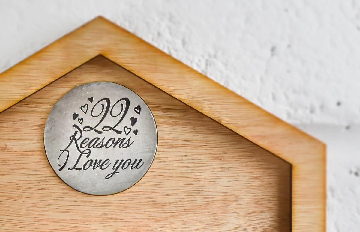 22nd Anniversary 22 Reasons I Love You Wooden Wall Frame - Full Colour Love Tokens