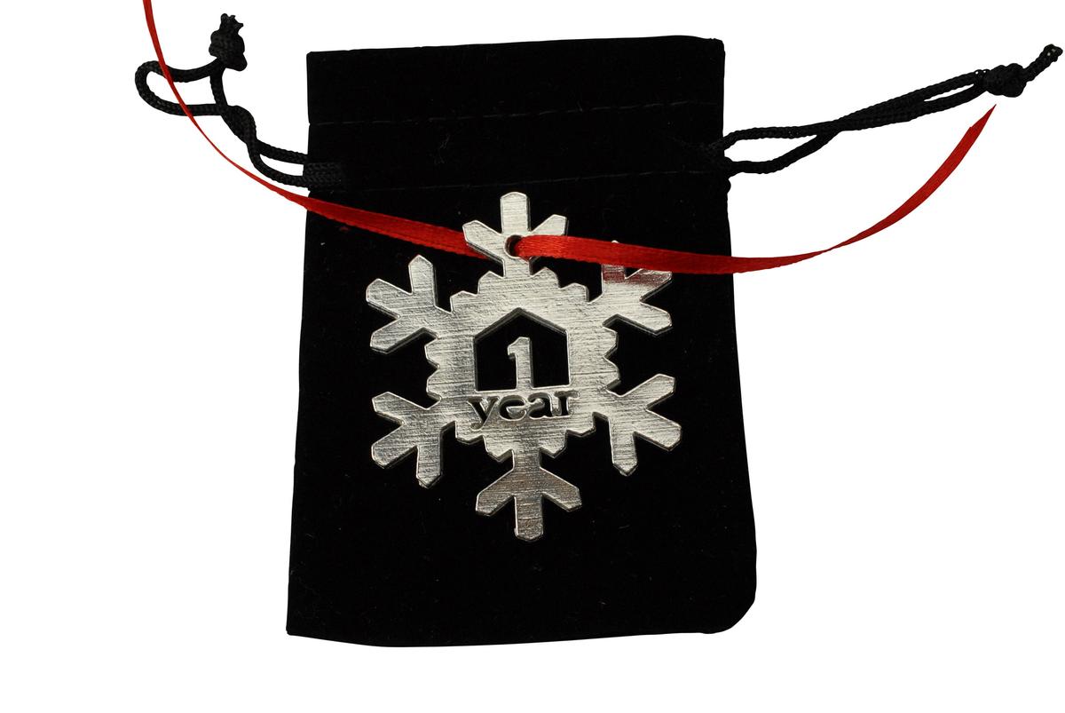 1 Year Cut Out Metal Snowflake Christmas Tree Hanging Decoration - 1st Wedding Anniversary