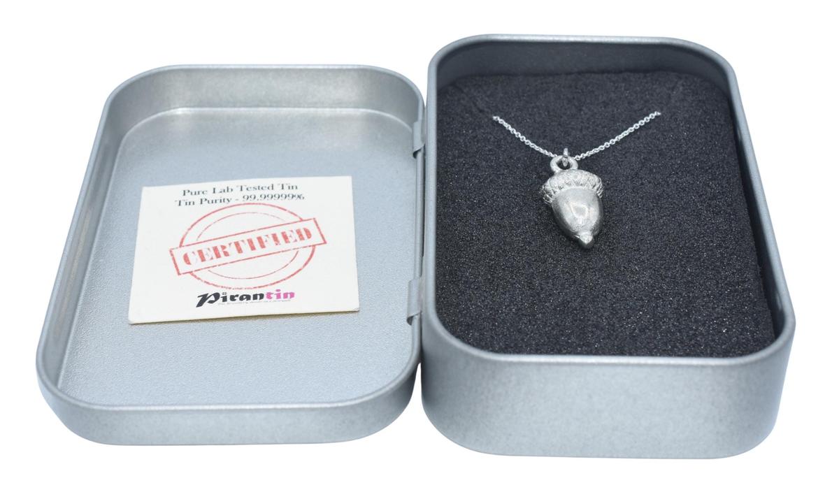 Tin Acorn Pendant/Necklace - 10th Wedding Anniversary. Birthday.