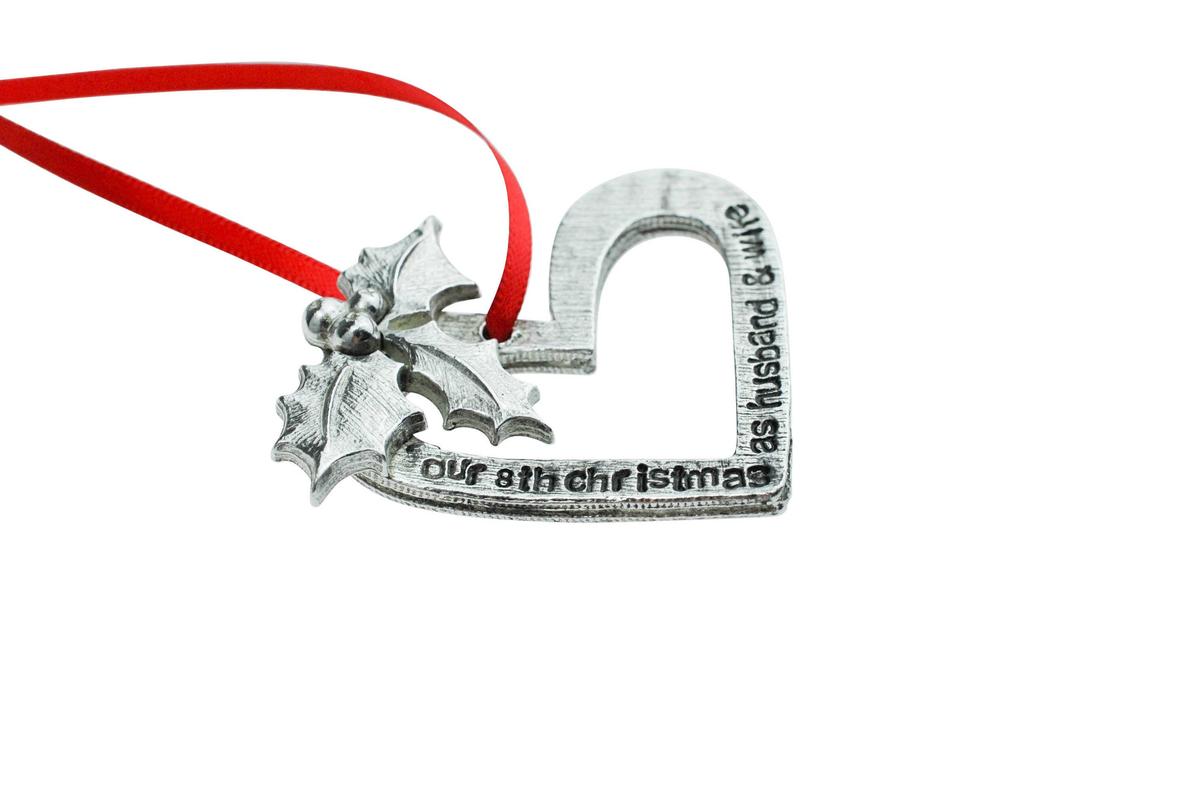 8 Year Anniversary Christmas Tree Ornament - Reads Our 8th Christmas as Husband & Wife