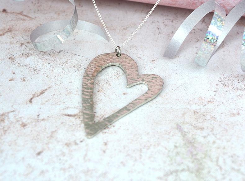 10 Year Tin Gift Heart Pendant - Modern Hammered Pure Tin Necklace