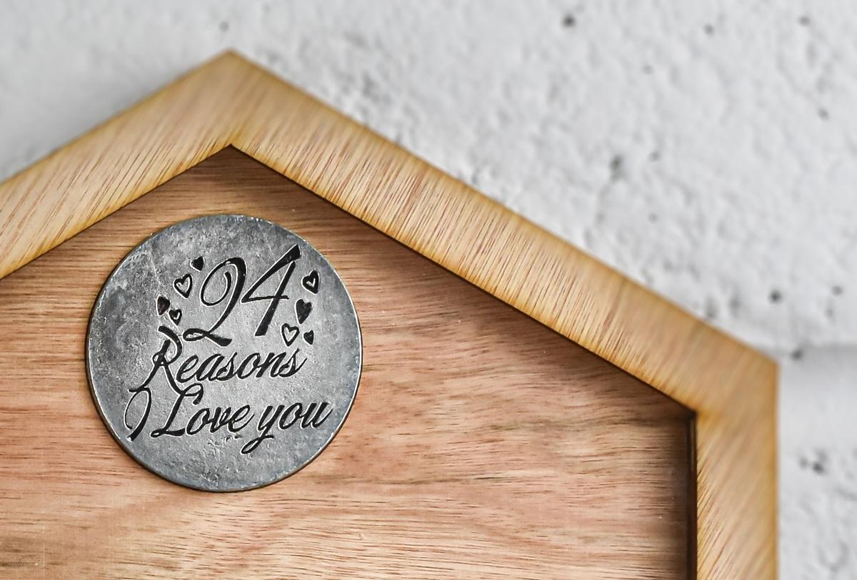 24th Anniversary 24 Reasons I Love You Wooden Wall Frame - Full Colour Love Tokens