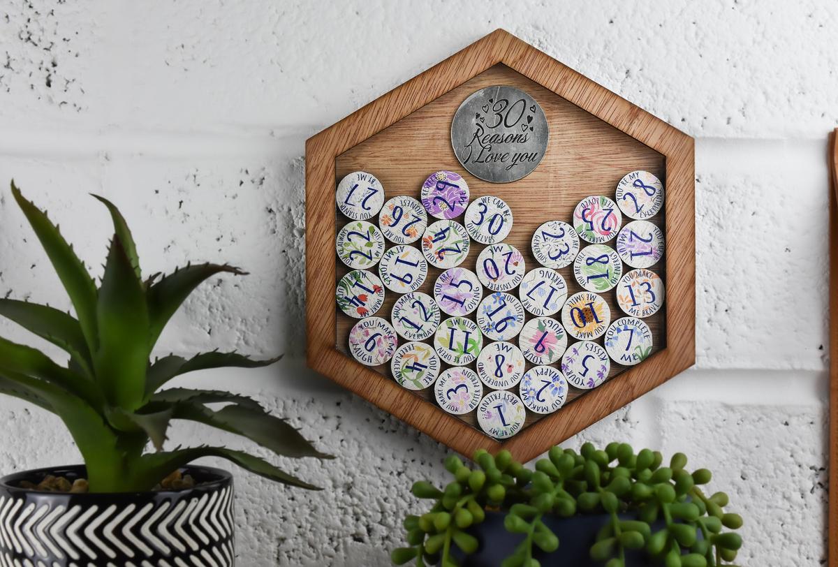 30th Anniversary 30 Reasons I Love You Wooden Wall Frame - Full Colour Love Tokens