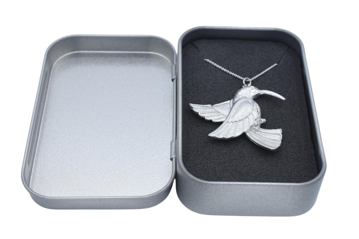 Tin Hummingbird Pendant/Necklace - 10th Wedding Anniversary. Birthday. Bird Necklace.