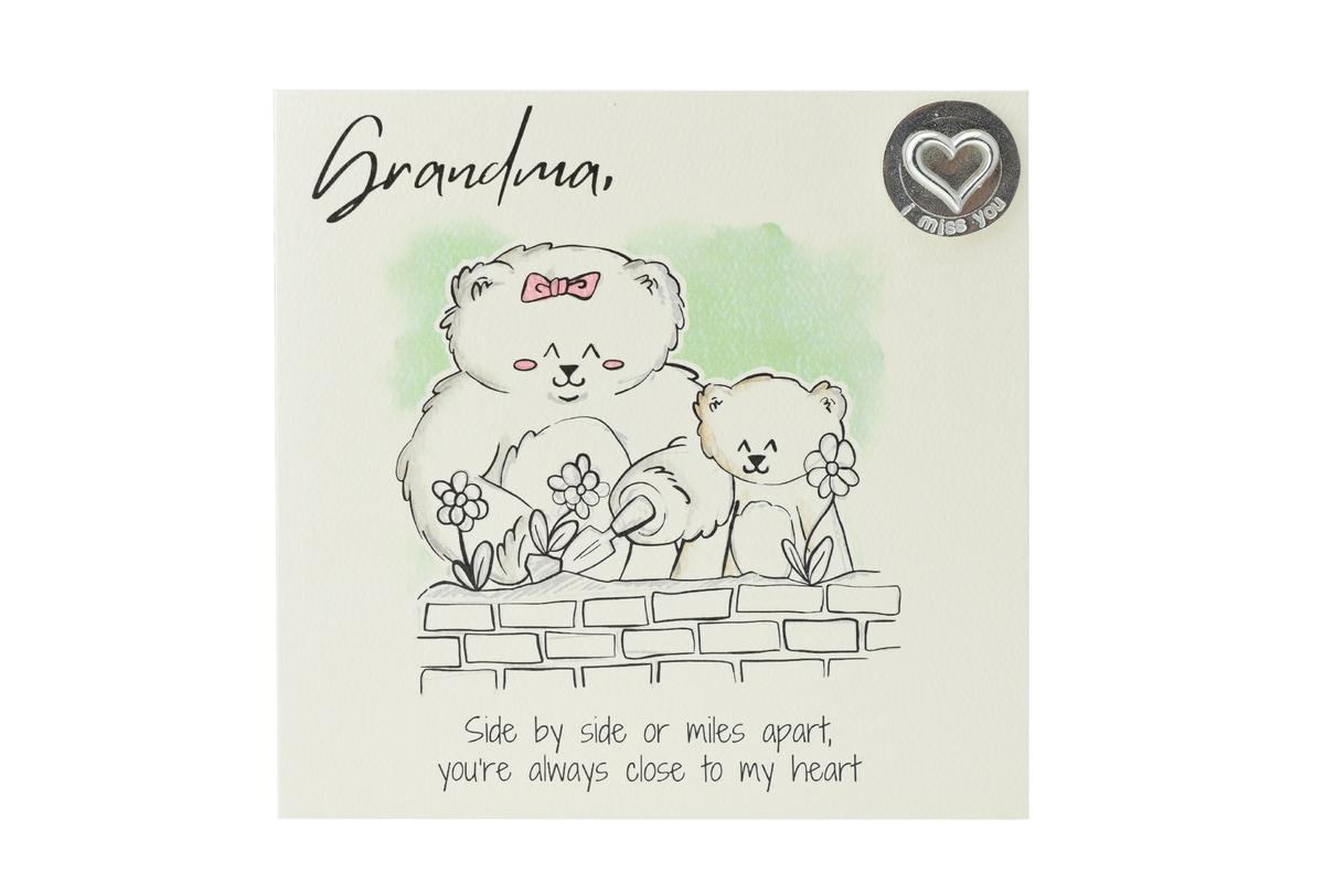 Grandma Bear Gardening Card – Watercolor Design with Metal Token