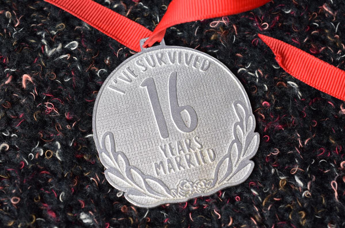 I've Survived 16 Years Married | Anniversary Medal with Sarcastic Phrase
