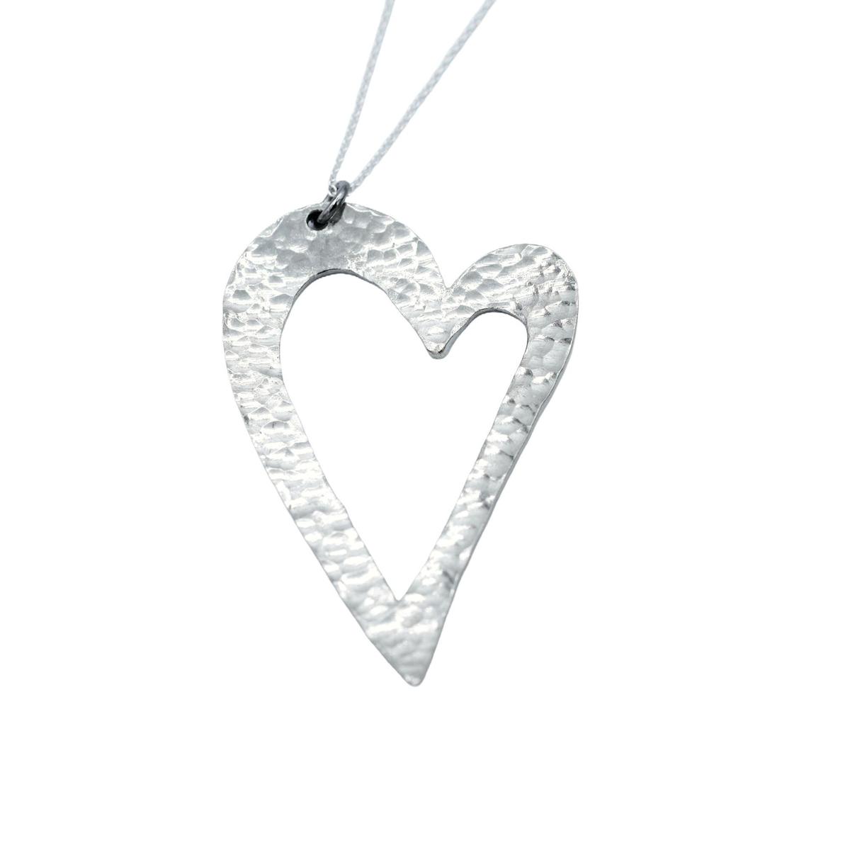 10 Year Tin Gift Heart Pendant - Modern Hammered Pure Tin Necklace