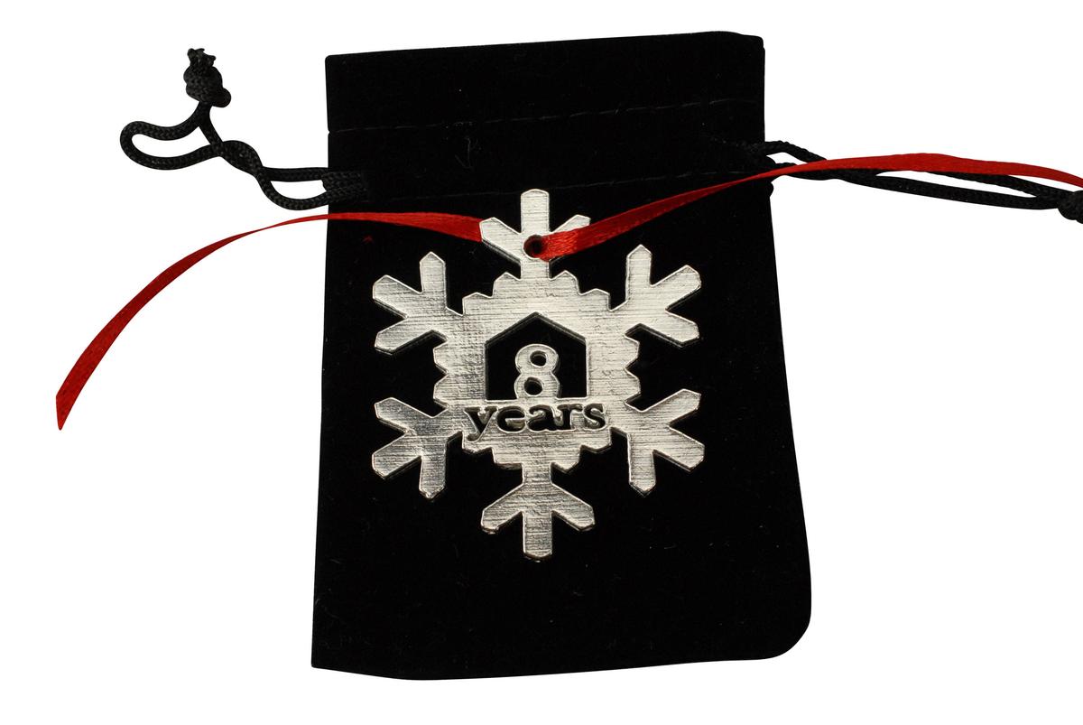 8 Year Cut Out Metal Snowflake Christmas Tree Hanging Decoration - 8th Wedding Anniversary