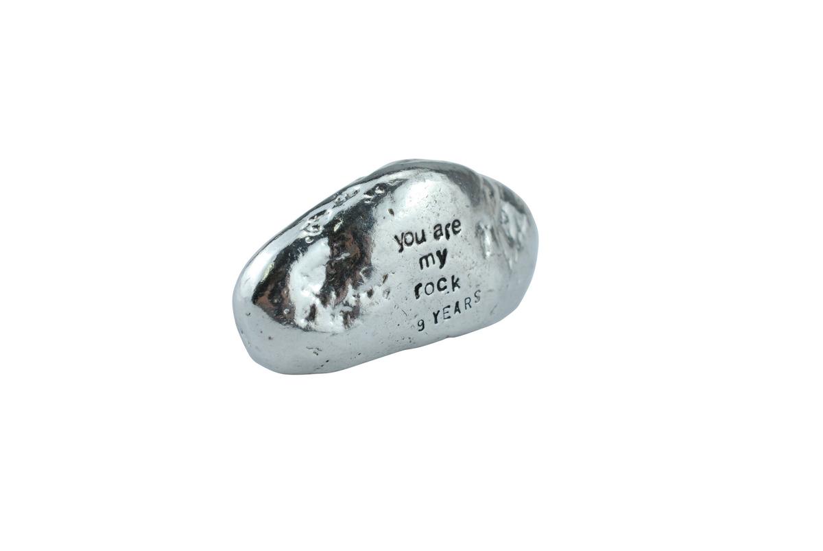 9th Anniversary You Are My Rock Gift Idea - Solid Metal Heavy Polished Rock Gift for 9 Year Anniversary
