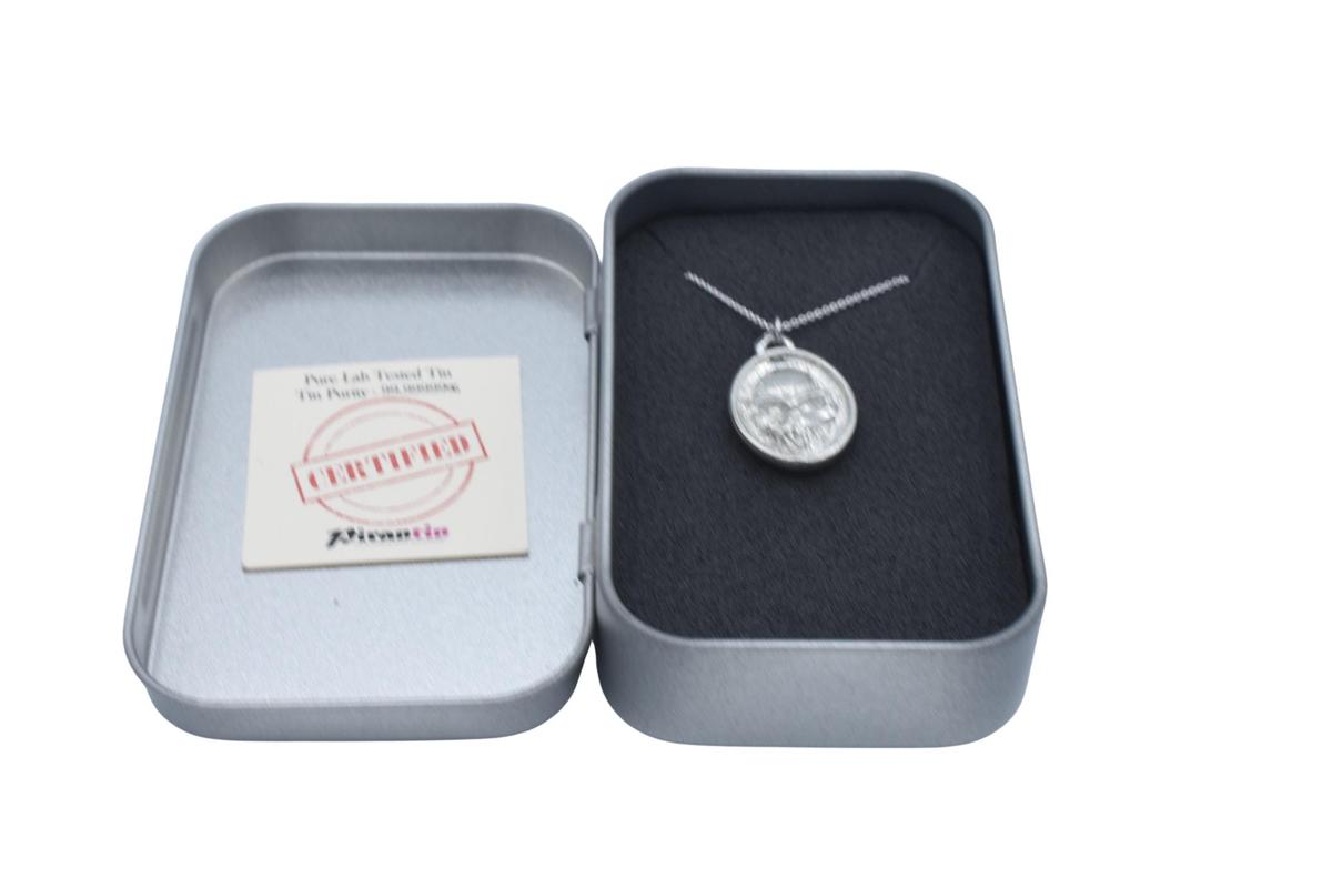 Tin Skull Design Pendant/Necklace - 10th Wedding Anniversary. Birthday.