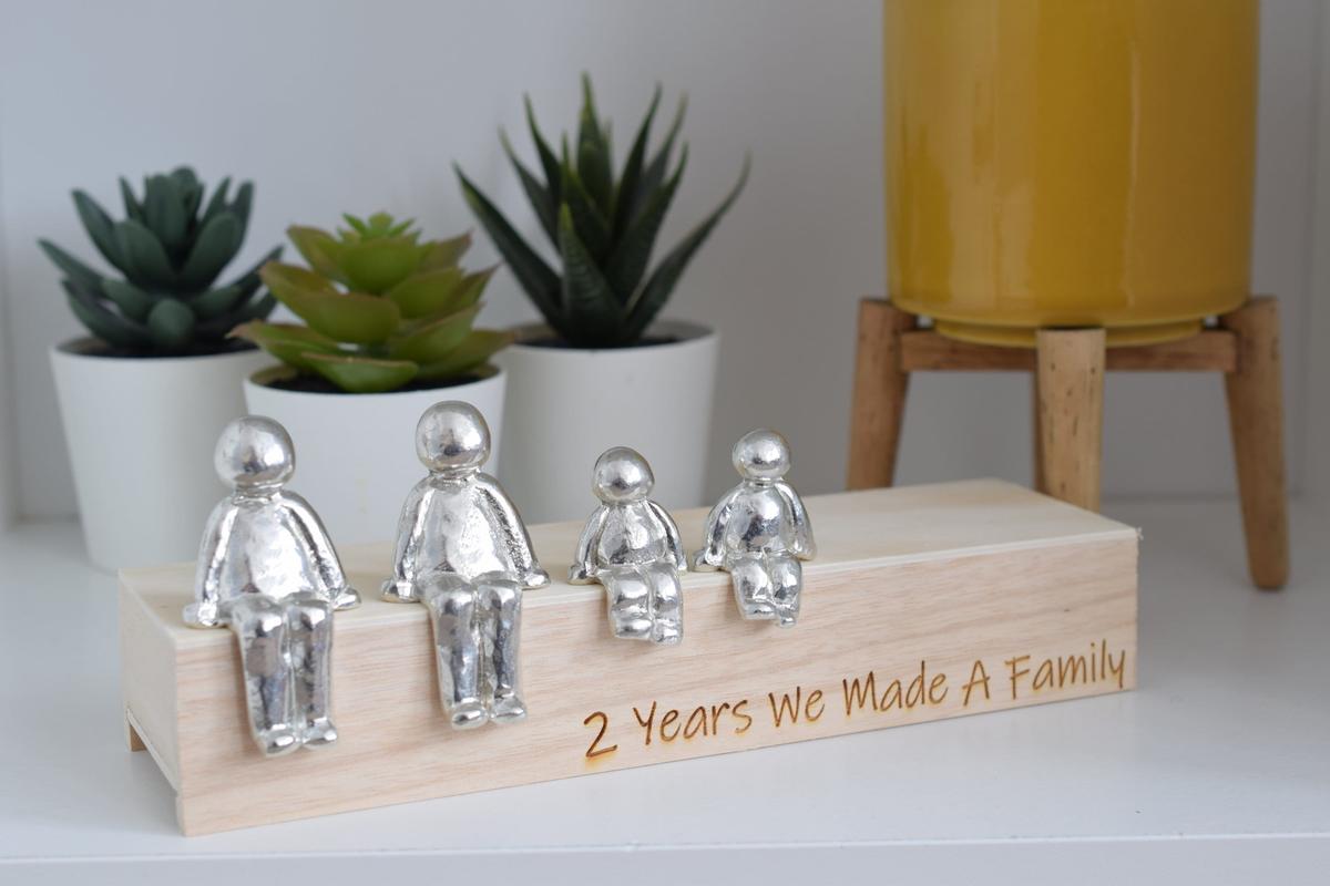 2 Years We Made a Family Sculpture Figurines - 2nd Anniversary | Years 1 to 30 Available | Wooden Box Size & Grain Will Vary