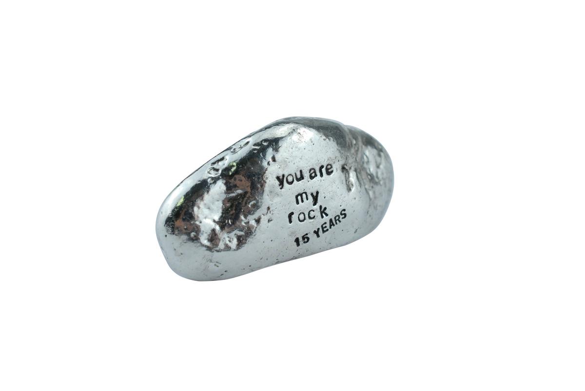 15th Anniversary You Are My Rock Gift Idea - Solid Metal Heavy Polished Rock Gift for 15 Year Anniversary