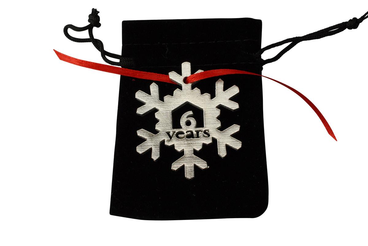 6 Year Cut Out Metal Snowflake Christmas Tree Hanging Decoration - 6th Wedding Anniversary