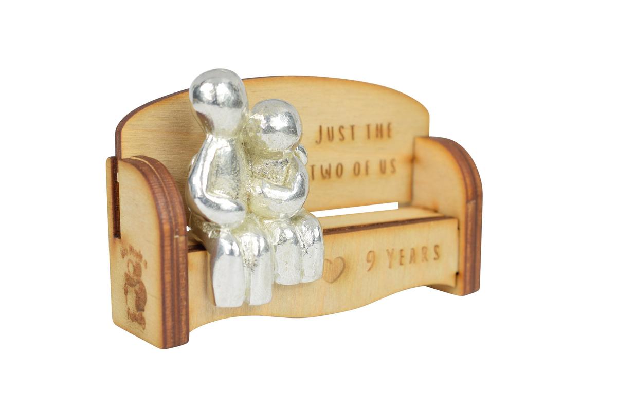 Cuddling Couple Wooden Bench - 9 Year Anniversary Gift