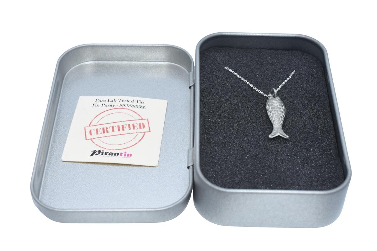 Tin Fish Pendant/Necklace - 10th Wedding Anniversary. Birthday.