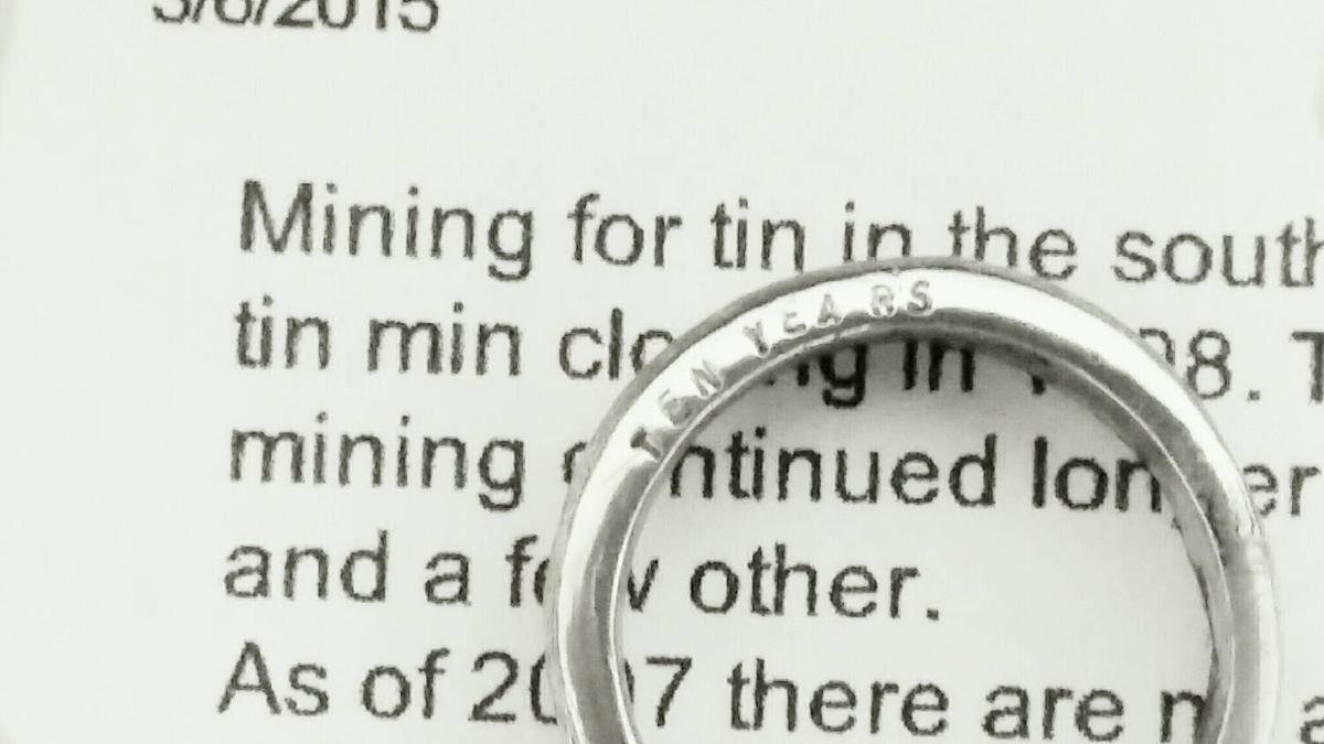10 Year Anniversary Ladies Pure Tin Ring Inscribed with 'Ten Years'