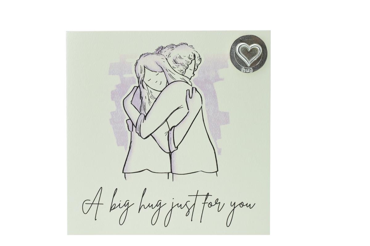 Girls Hugging Card with Hug Token - Perfect for Friends or Family - Socially Distanced Hug