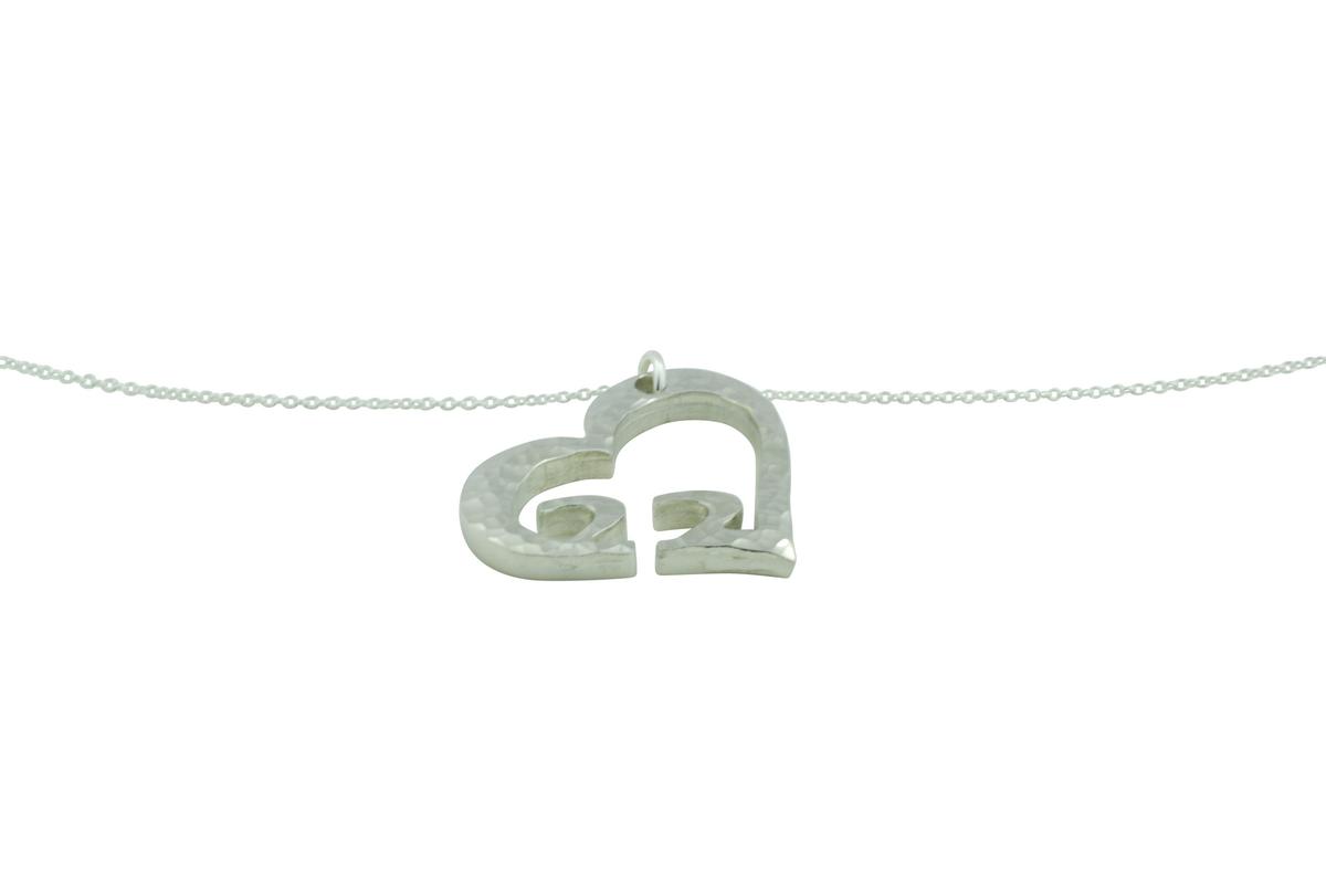 22nd Anniversary Beaten Heart Pendant with Sterling Silver Chain