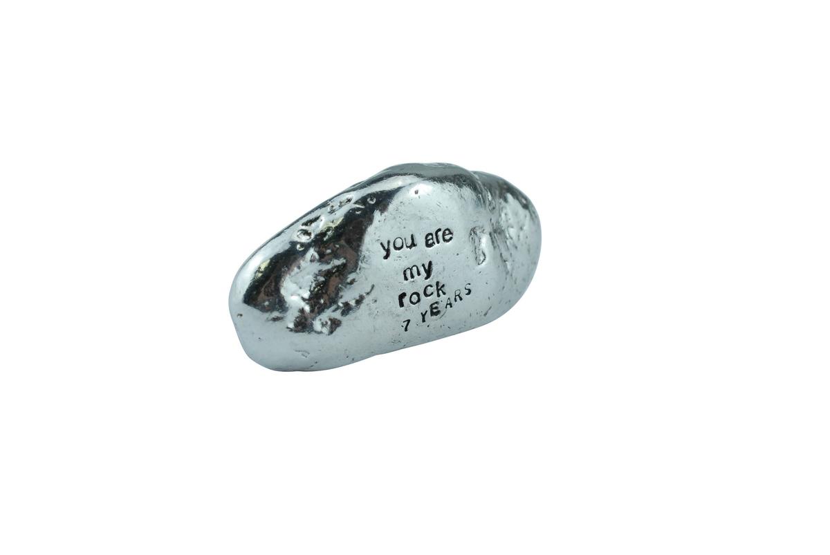 7th Anniversary You Are My Rock Gift Idea - Solid Metal Heavy Polished Rock Gift for 7 Year Anniversary