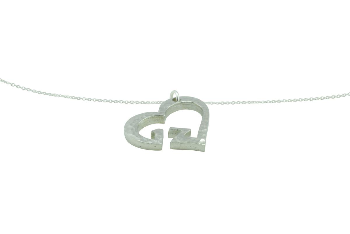 17th Anniversary Beaten Heart Pendant with Sterling Silver Chain