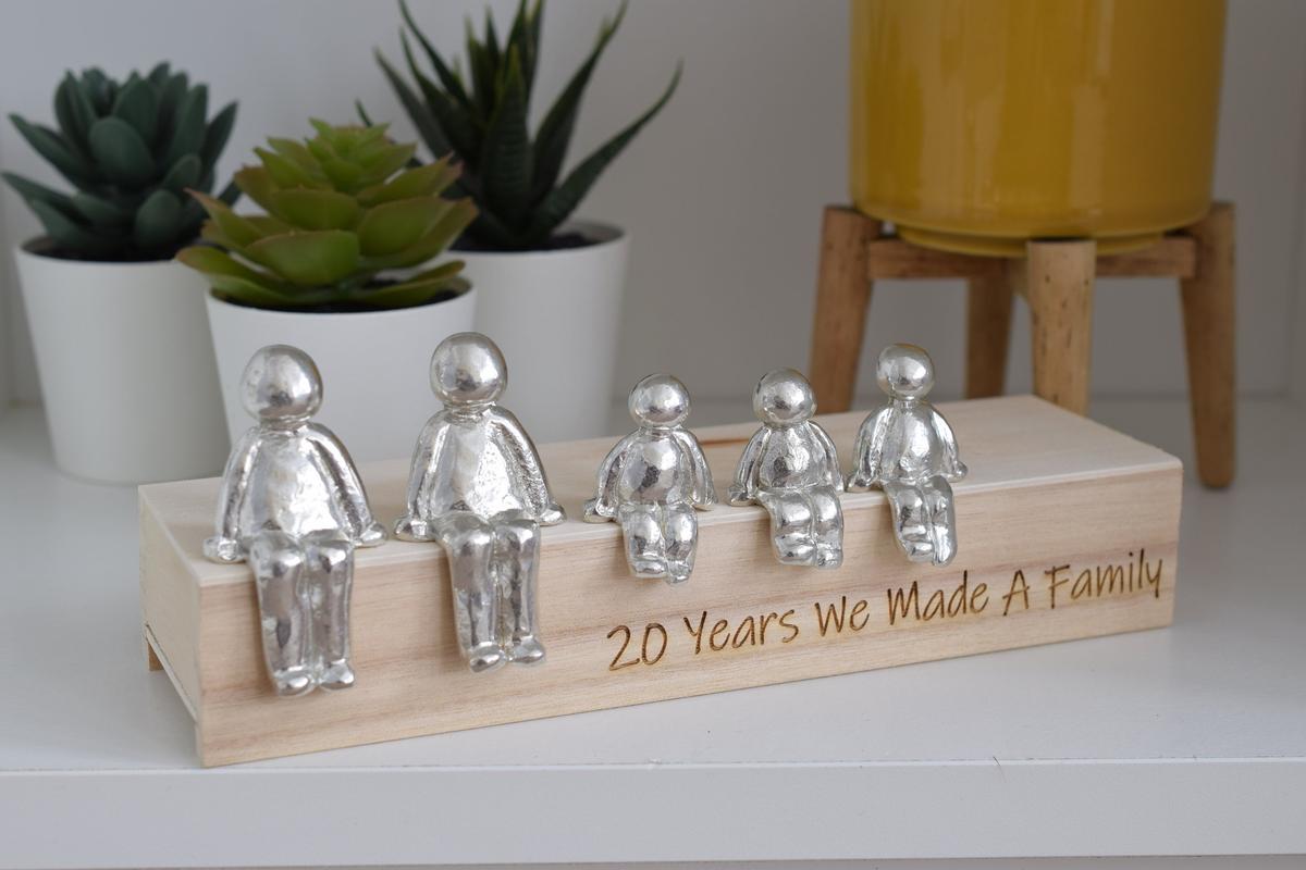 20 Years We Made a Family Sculpture Figurines - 20th Anniversary | Years 1 to 30 Available | Wooden Box Size & Grain Will Vary.