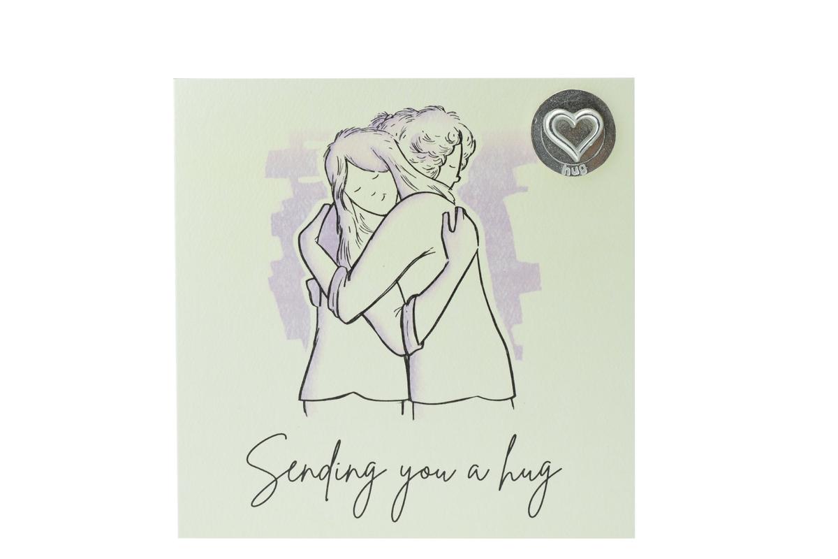 Girls Hugging Card with Hug Token - Perfect for Friends or Family - Socially Distanced Hug
