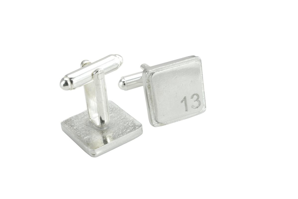 Polished Square Tin Cufflinks with '13' Engraved - 13th Anniversary