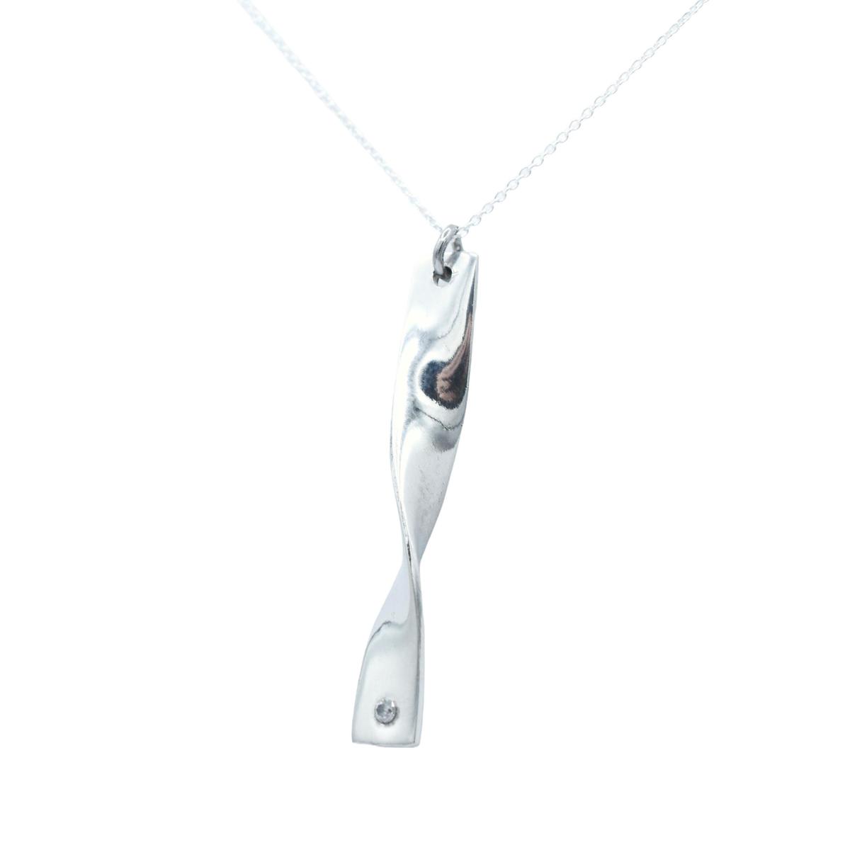 10 Year Anniversary Twisted 100% Pure Tin and Diamond Pendant - Perfect gift for her