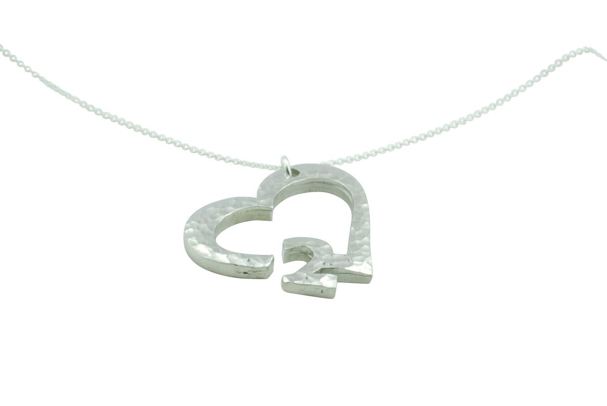 2nd Anniversary Beaten Heart Pendant with Sterling Silver Chain